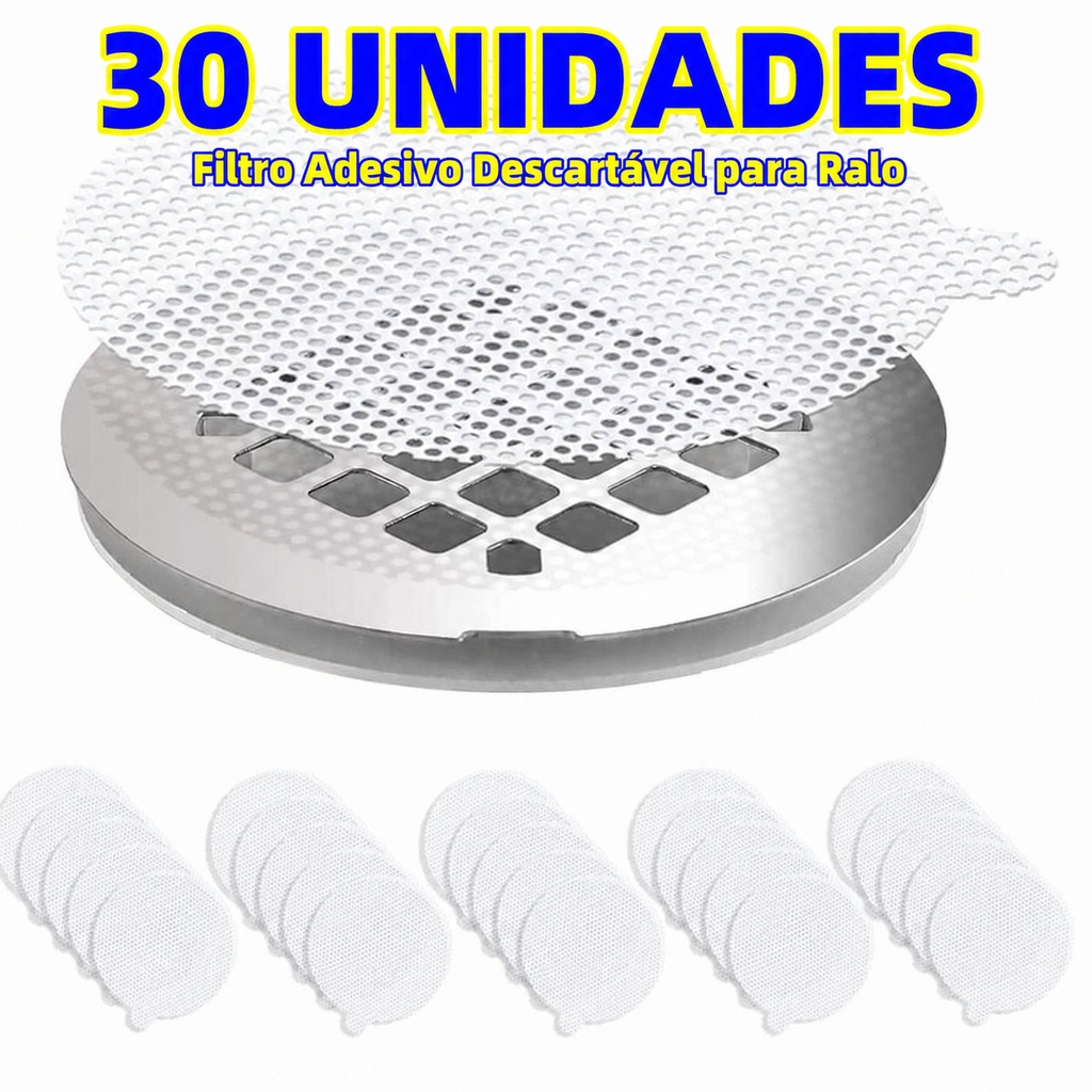 Filtro Adesivo Descartável para Ralo — Sem Tocar no Cabelo (Kit 30 un. ou Avulso)