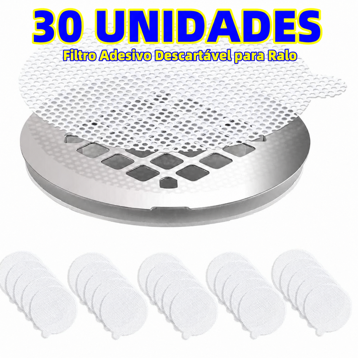 Filtro Adesivo Descartável para Ralo — Sem Tocar no Cabelo (Kit 30 un. ou Avulso)