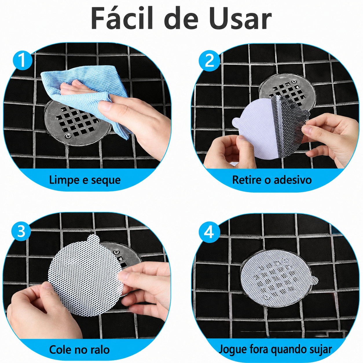 Filtro Adesivo Descartável para Ralo — Sem Tocar no Cabelo (Kit 30 un. ou Avulso)